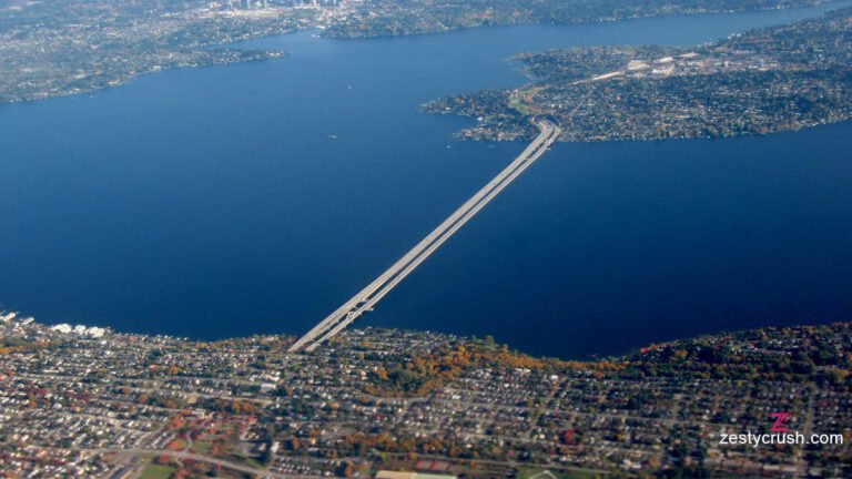 Aerial view of I-90 bridge crossing Lake Washington