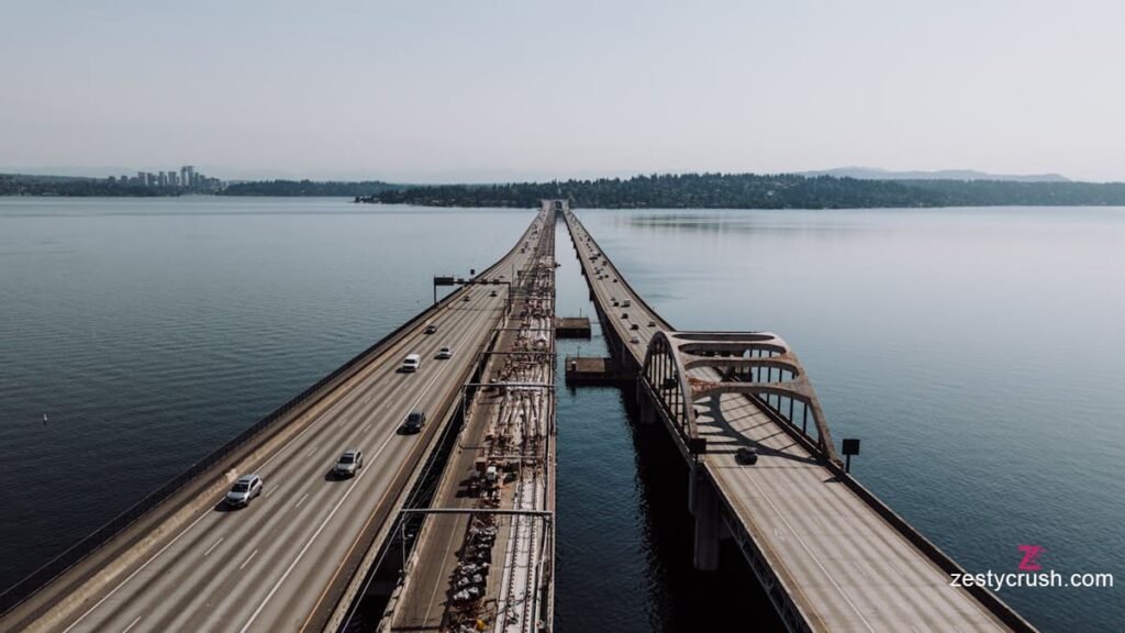 View of I-90 bridge crossing Lake Washington