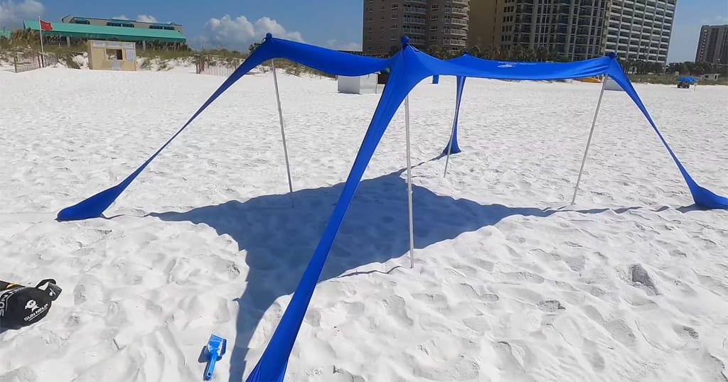 Beach tent with sand anchors