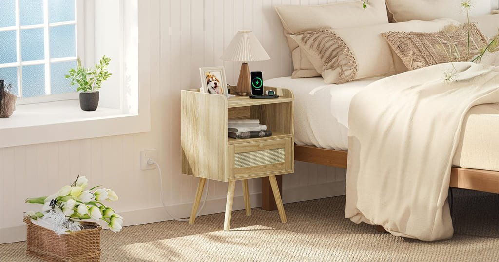 Bedside table with outlets