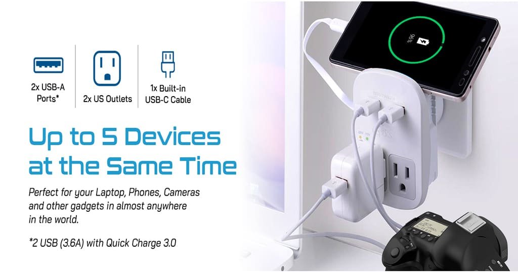 Travel adapter for laptops and phones