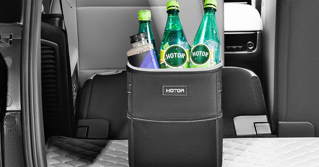 Car trash can with lid and storage