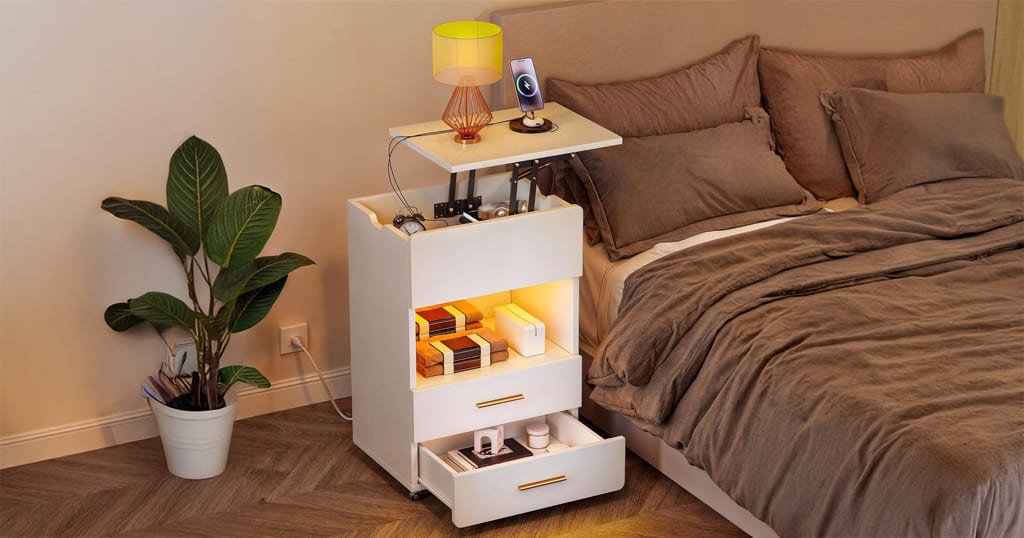 Nightstand with lift top and wheels