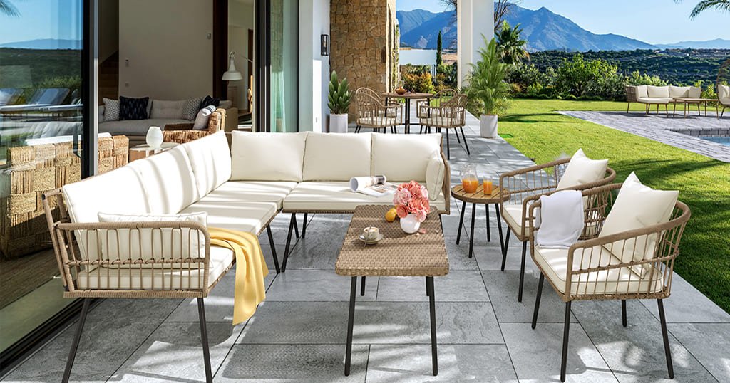 Patio conversation set with coffee table